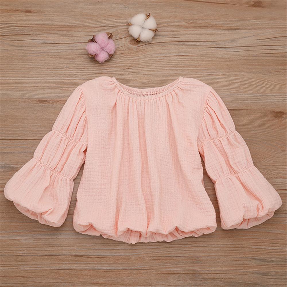 Girls Lantern Bubble Sleeve Cotton linen Tops Wholesale Girl Clothing