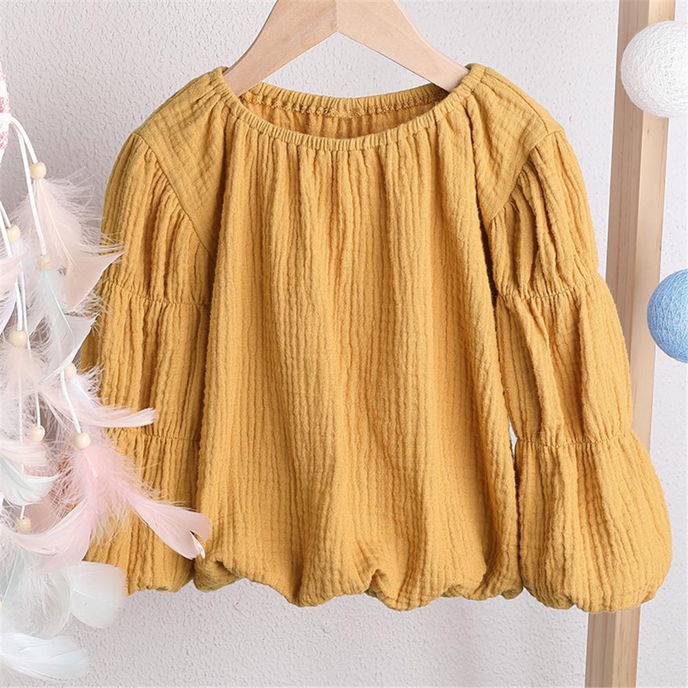 Girls Lantern Bubble Sleeve Cotton linen Tops Wholesale Girl Clothing