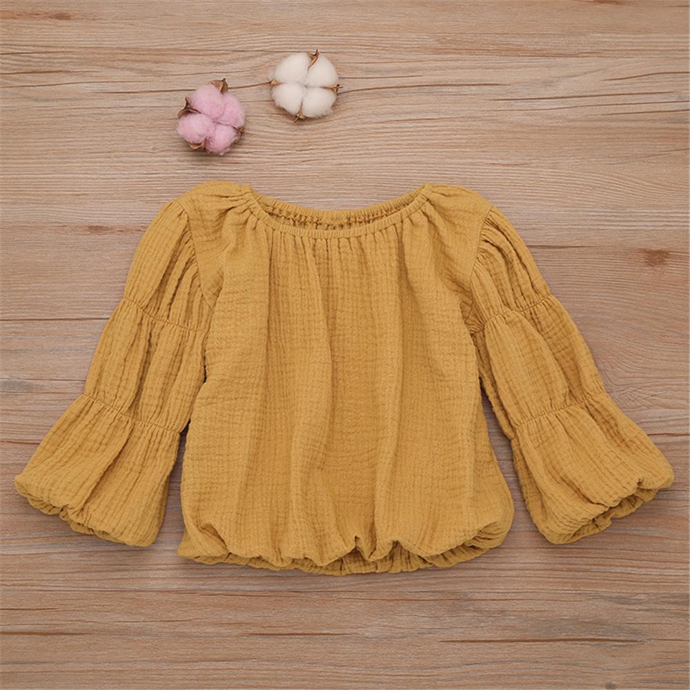 Girls Lantern Bubble Sleeve Cotton linen Tops Wholesale Girl Clothing