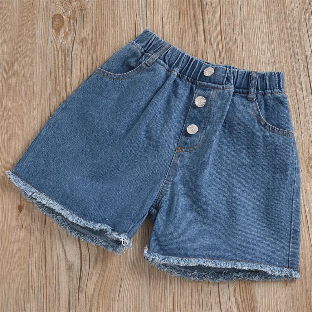 Girls Lantern Sleeves Solid Top & Denim Shorts childrens wholesale clothing