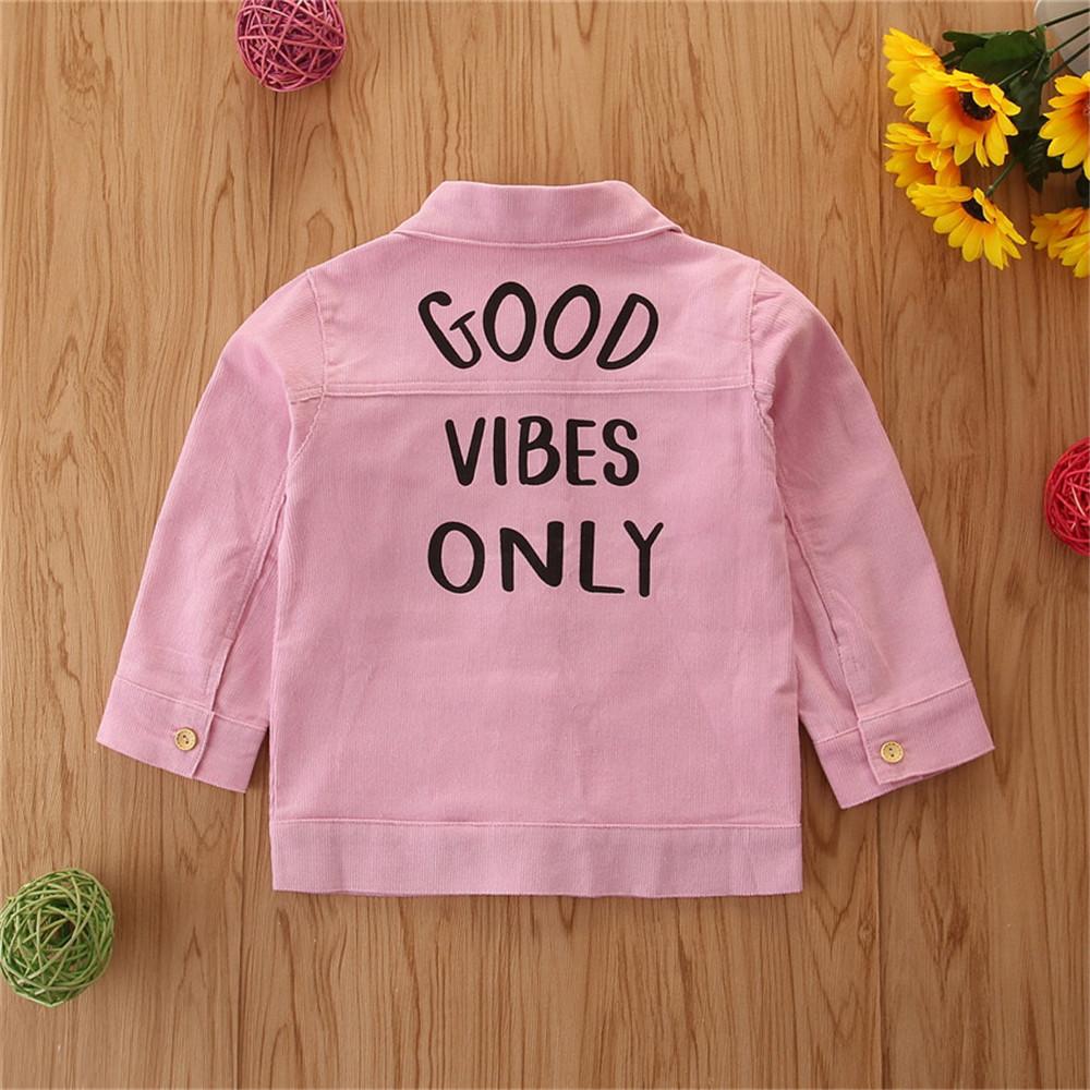 Girls Lapel Button Letter Printed Jacket Girls Clothing Wholesale