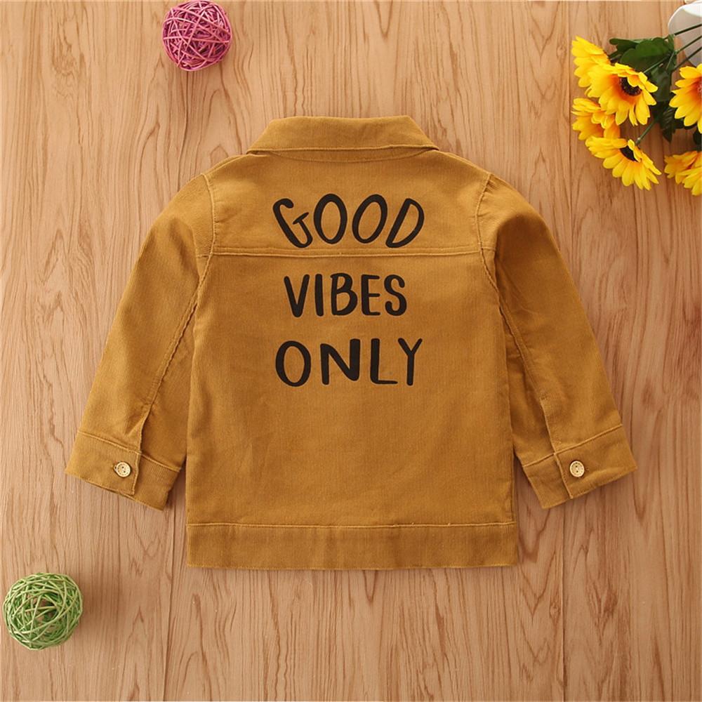Girls Lapel Button Letter Printed Jacket Girls Clothing Wholesale
