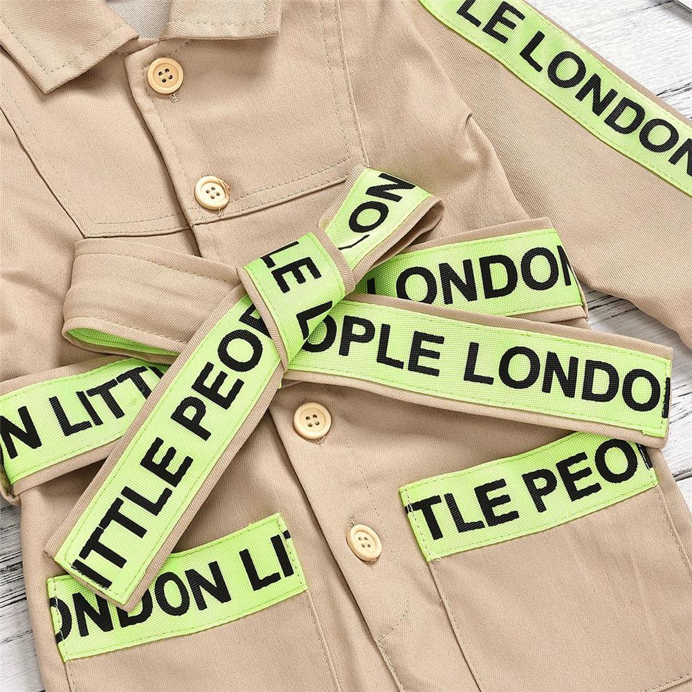 Boys Lapel Letters Ribbon Cardigan Jumpsuits Wholesale