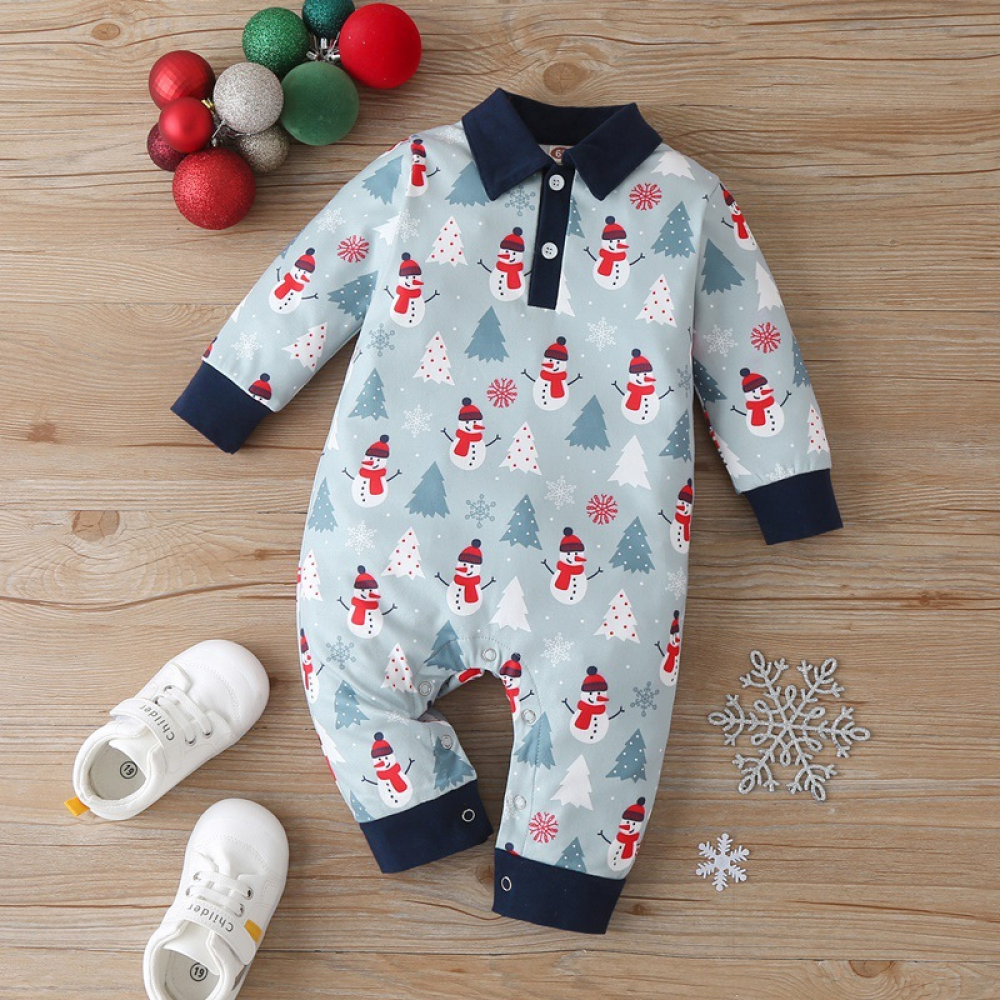 Baby Boys Lapel Long Sleeve Cartoon Printed Romper Cheap Baby Clothes Wholesale