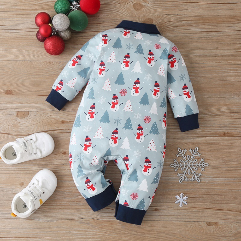 Baby Boys Lapel Long Sleeve Cartoon Printed Romper Cheap Baby Clothes Wholesale