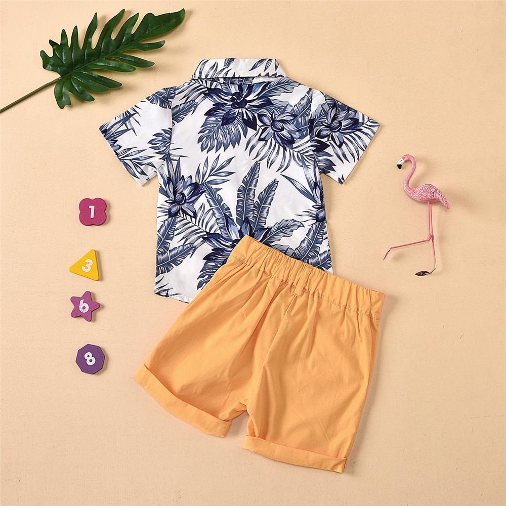 Boys Lapel Short Sleeve Cartoon Printed Top & Solid Shorts Little Boys Wholesale Clothing