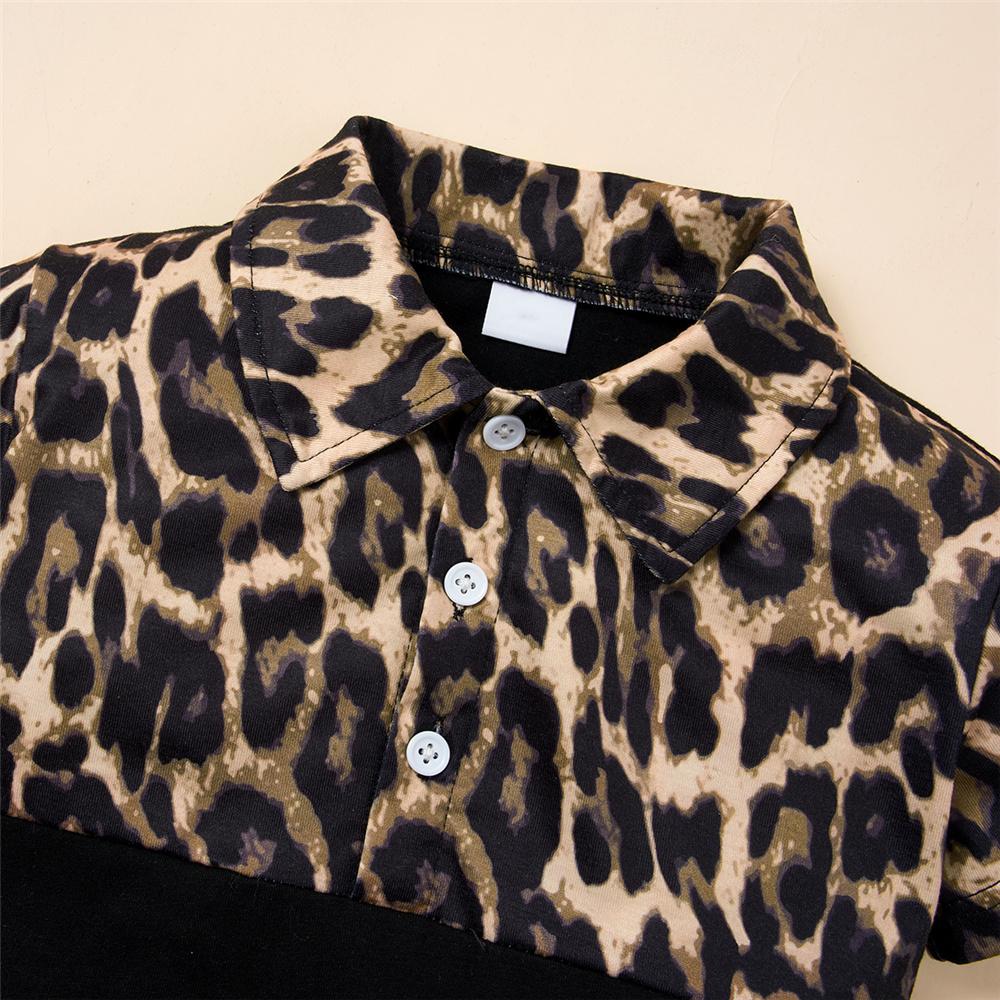 Unisex Lapel Short Sleeve Leopard Printed Top & Pants wholesale childrens clothing