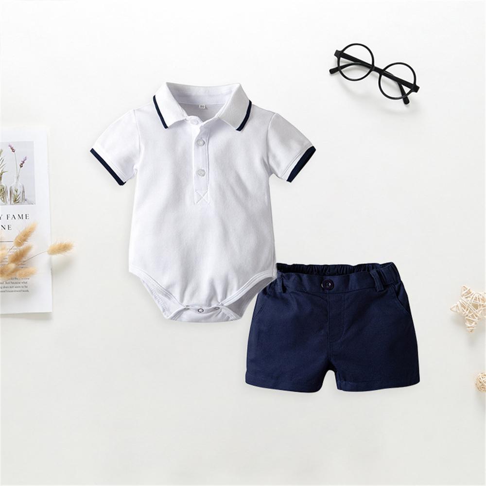 Baby Boys Lapel Short Sleeve Romper & Solid Shorts Baby Clothes Vendors