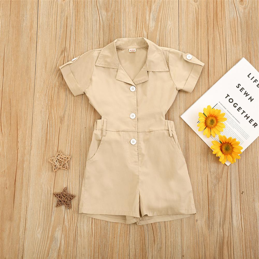 Girls Lapel Short Sleeve Solid Button Jumpsuit Wholesale Little Girl Clothes