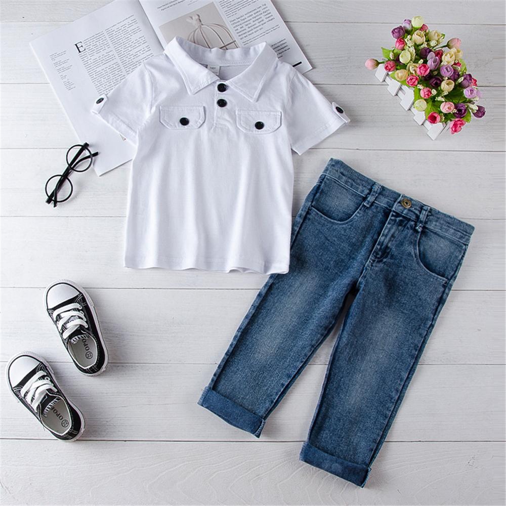 Boys Lapel Short Sleeve Top & Jeans boy boutique clothing wholesale