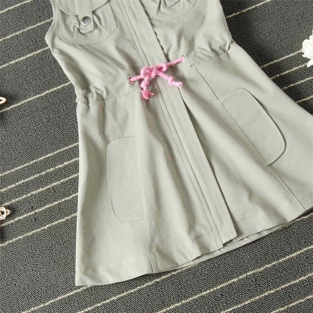 Girls Lapel Sleeveless Pocket Solid Dress Girls Boutique Clothes Wholesale