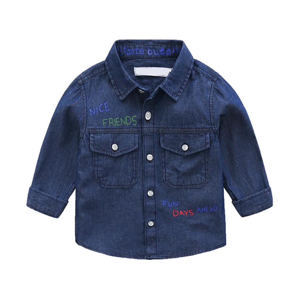 Boys Lapel Solid Letter Denim Jacket Wholesale