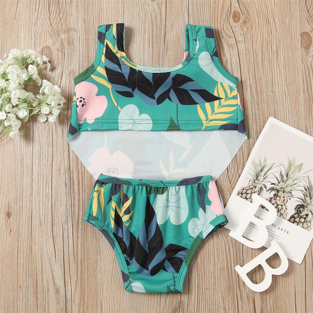 Girls Leaf Floral Printed Swimming Suit Toddler 2 Piece Swimsuit