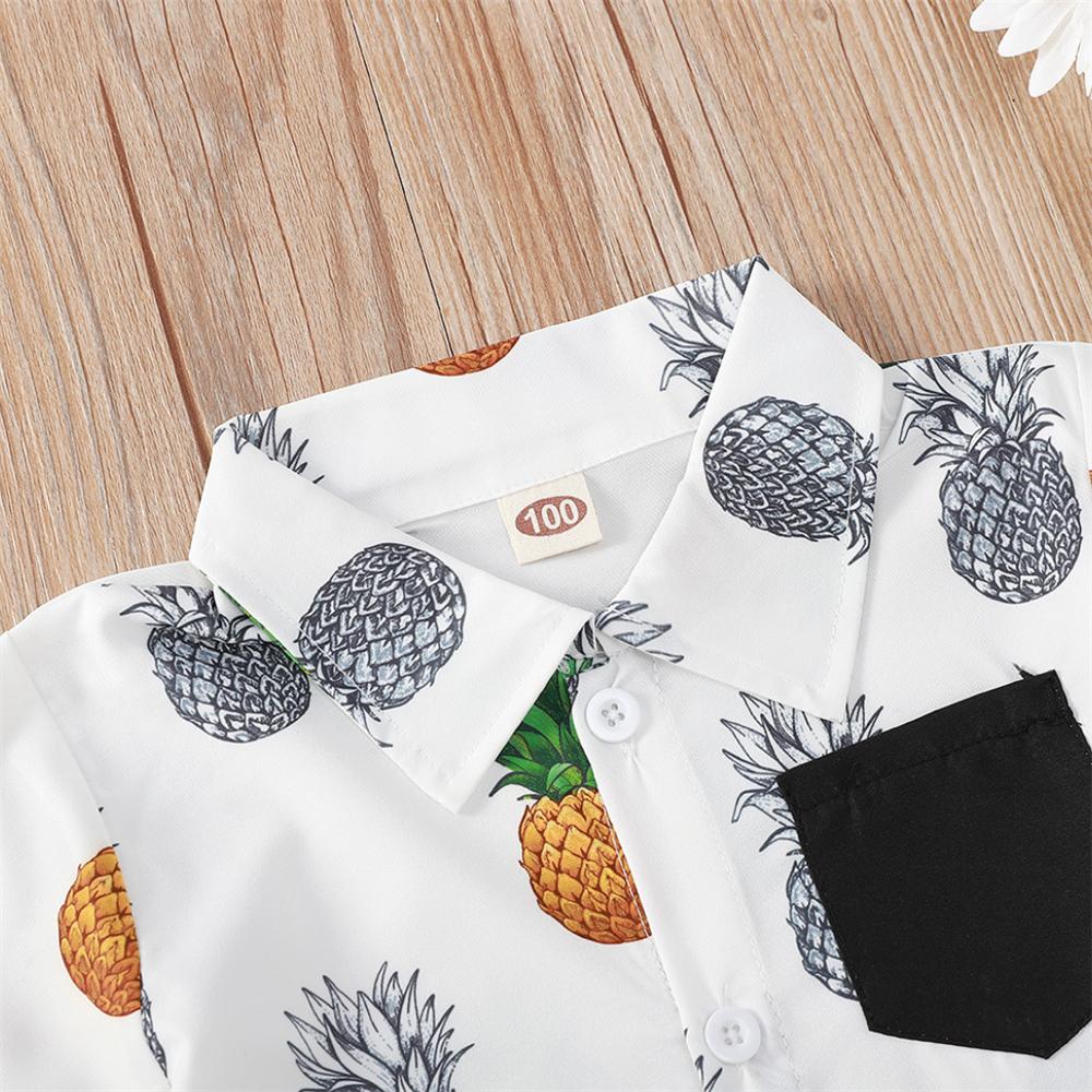 Boys Leaf Pineapple Printed Short Sleeve Lapel Shirts wholesale boy boutique clothes