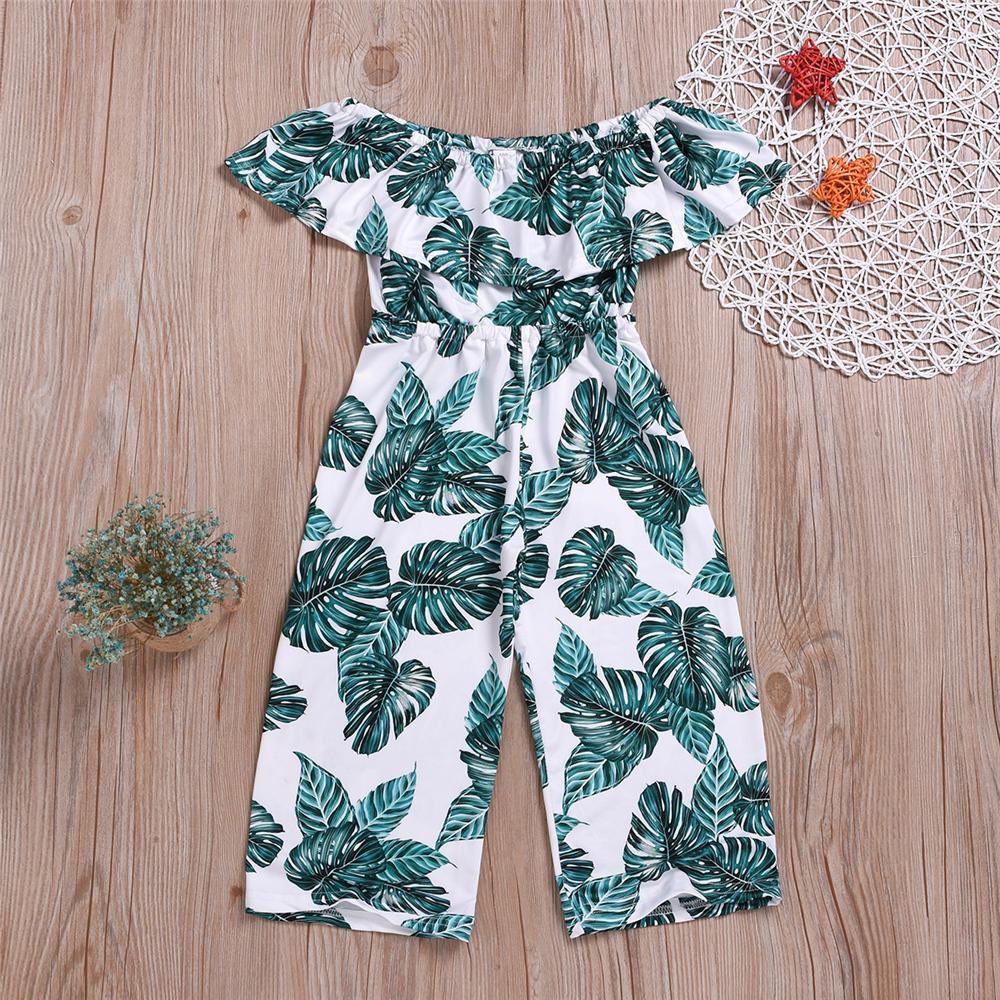 Girls Leaf Printed Lotus Leaf Collar Jumpsuit wholesale toddler clothing