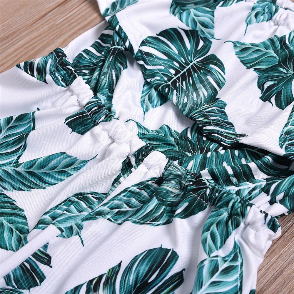 Girls Leaf Printed Lotus Leaf Collar Jumpsuit wholesale toddler clothing