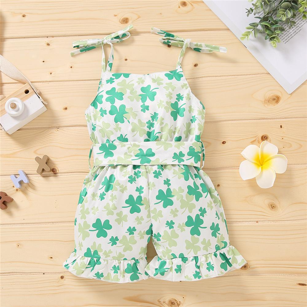 Girls Leaf Printed Suspender Jumpsuit kids clothing wholesale