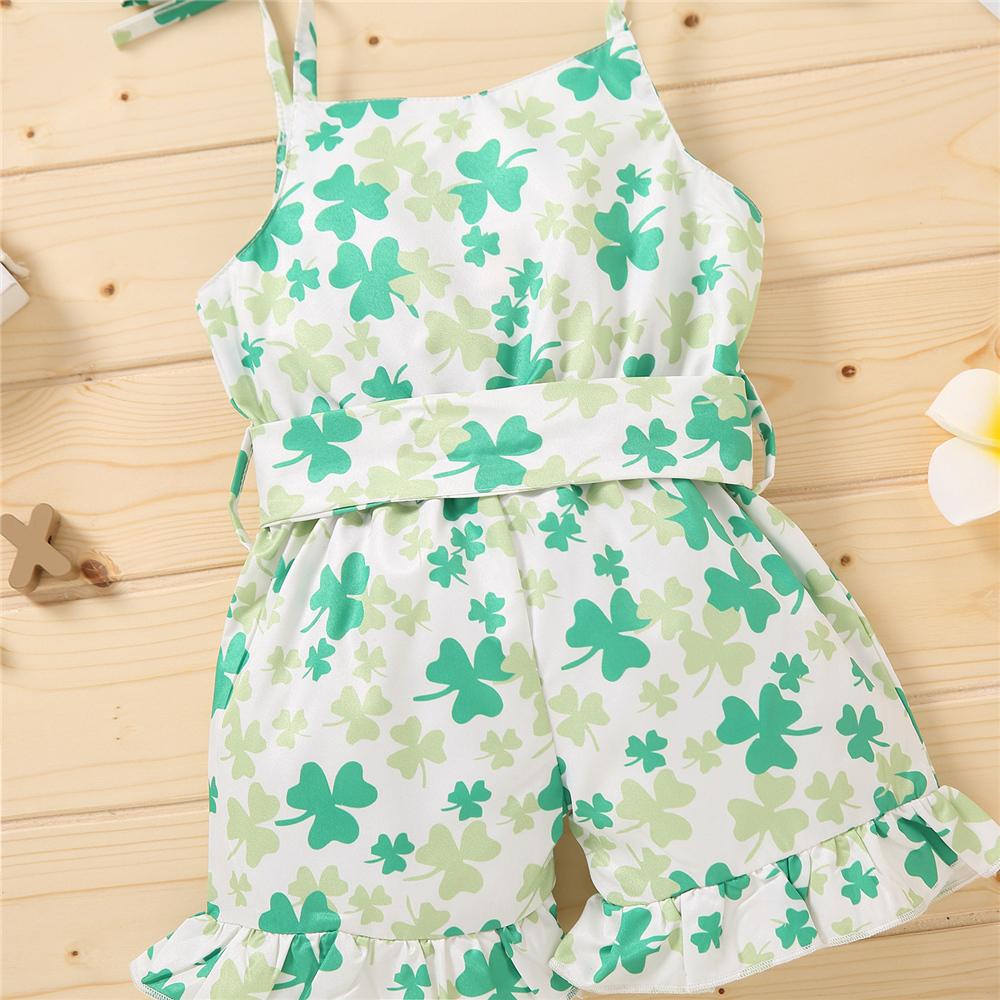 Girls Leaf Printed Suspender Jumpsuit kids clothing wholesale