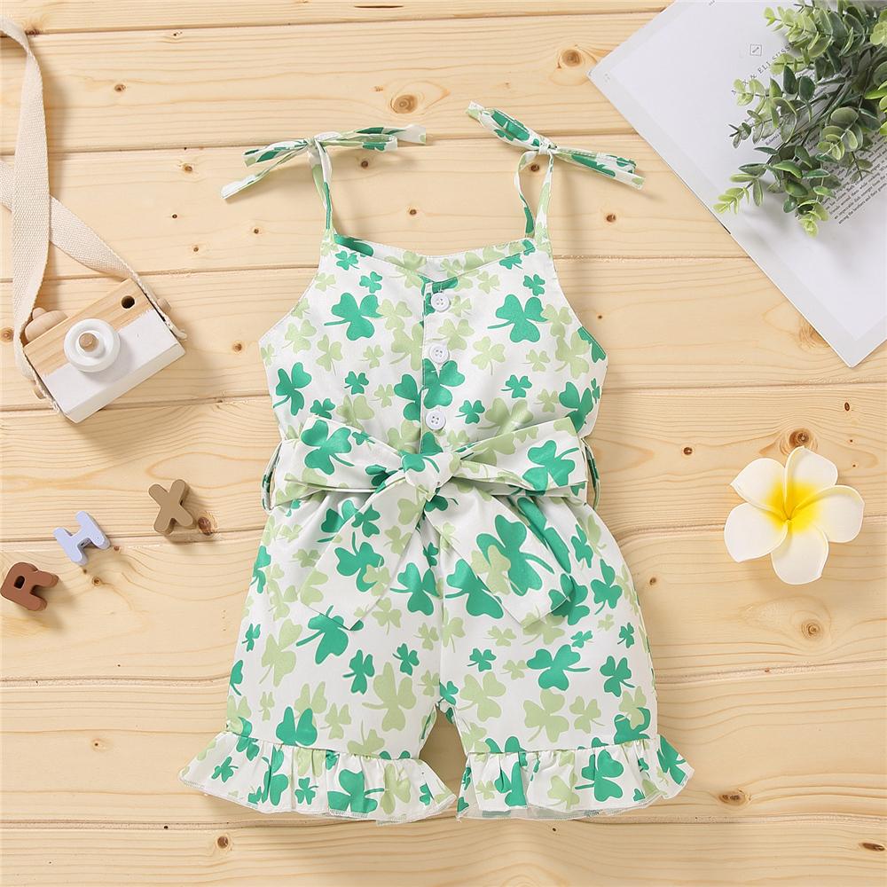 Girls Leaf Printed Suspender Jumpsuit kids clothing wholesale