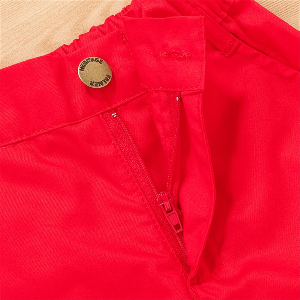 Boys Leaves Printed Lapel Short Sleeve Button Shirt & Red Shorts British School Boy