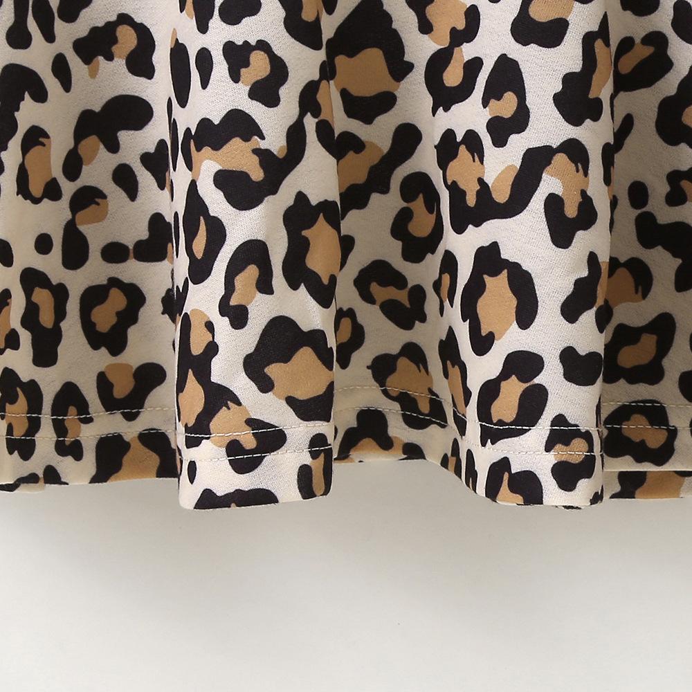 Girls Leopard Bow Long Sleeve Dress kids wholesale clothing