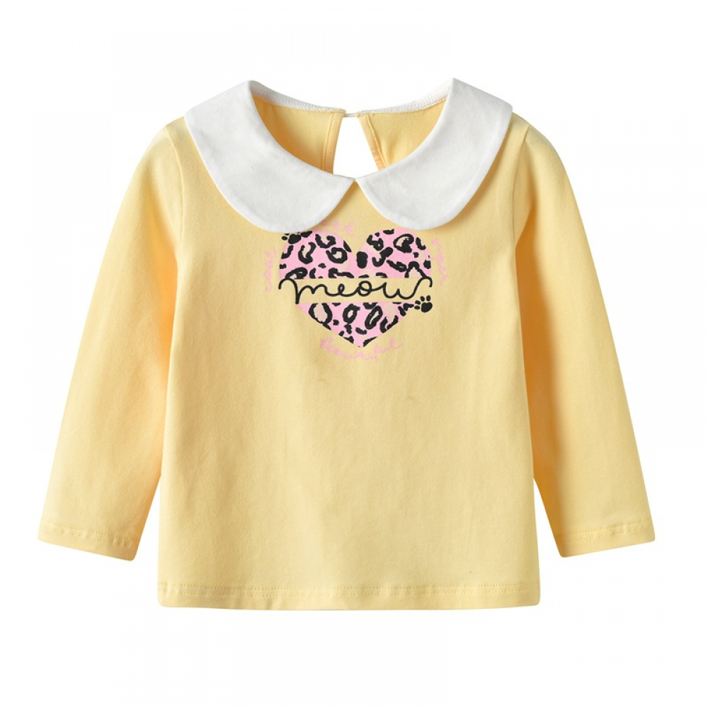 Girls Leopard Heart Doll Collar Top childrens wholesale clothing