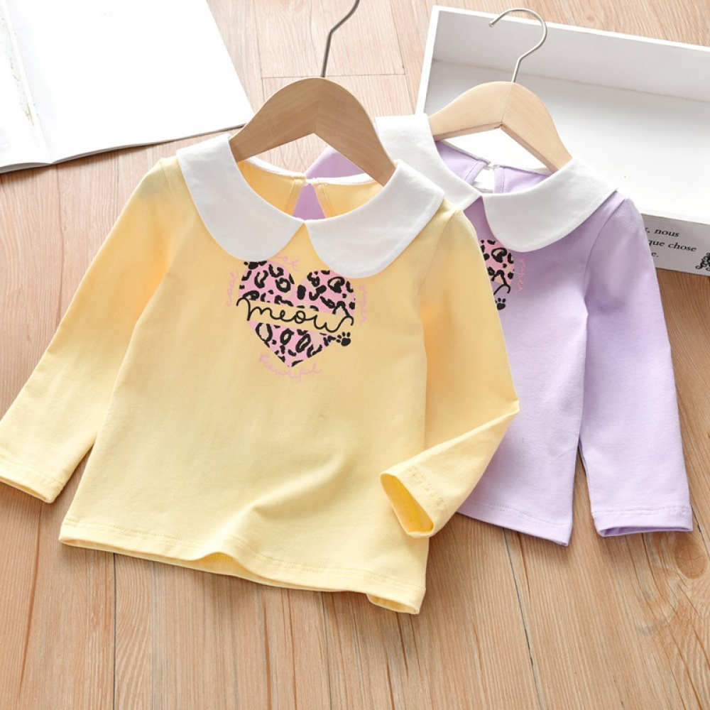 Girls Leopard Heart Doll Collar Top childrens wholesale clothing