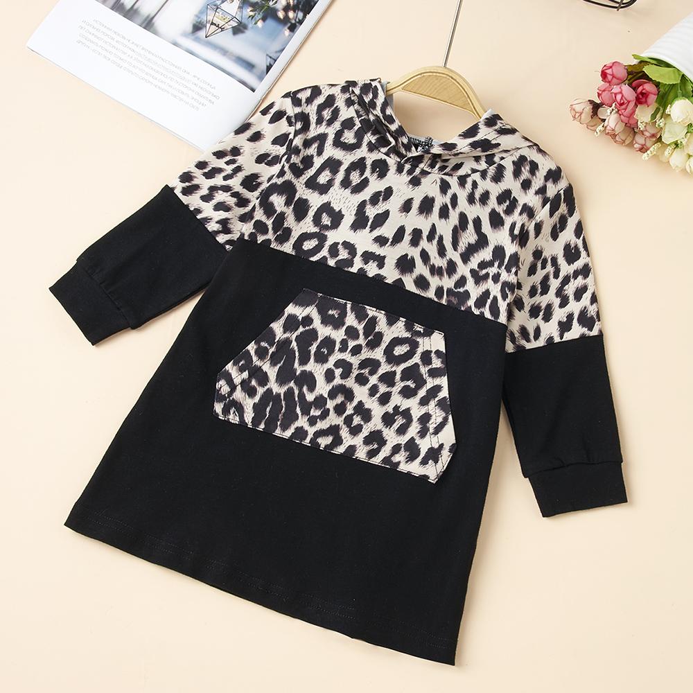 Baby Girls Leopard Hooded Long Sleeve Dress wholesale baby clothes usa