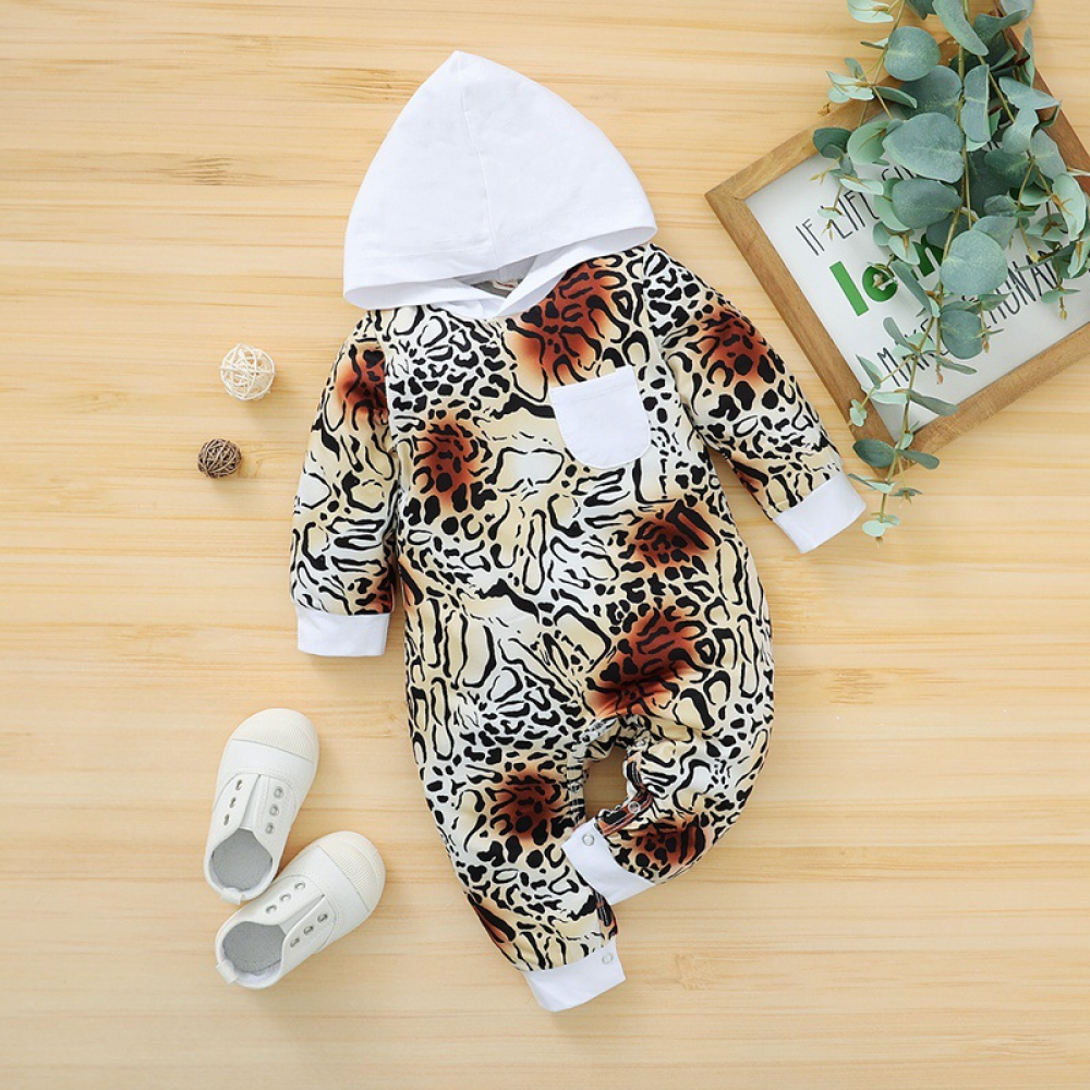 Baby Leopard Hooded Long Sleeve Romper baby clothing wholesale suppliers