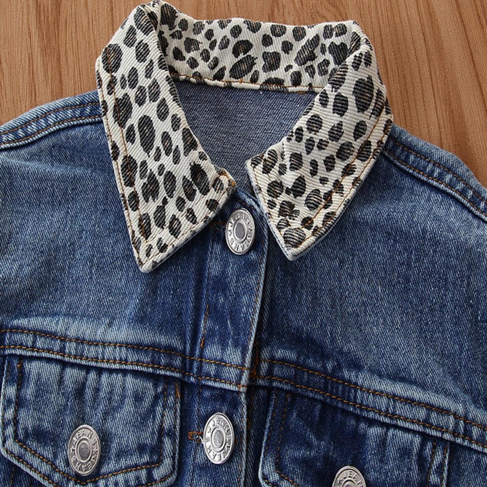 Girls Leopard Lapel Long Sleeve Denim Jackets Wholesale