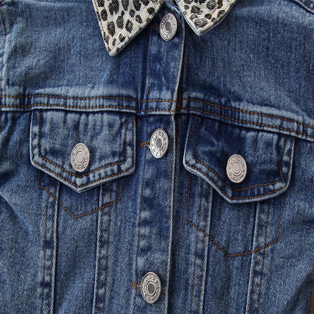 Girls Leopard Lapel Long Sleeve Denim Jackets Wholesale