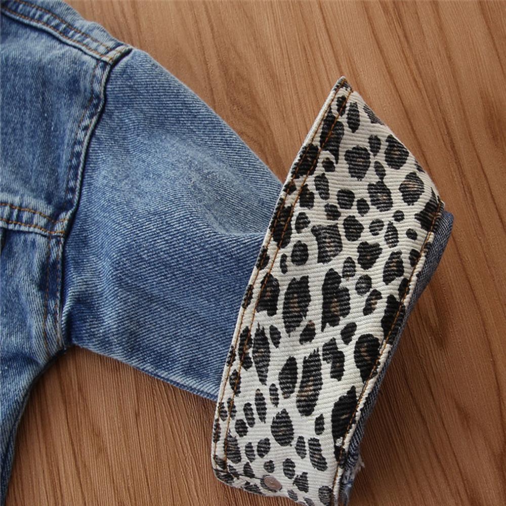 Girls Leopard Lapel Long Sleeve Denim Jackets Wholesale