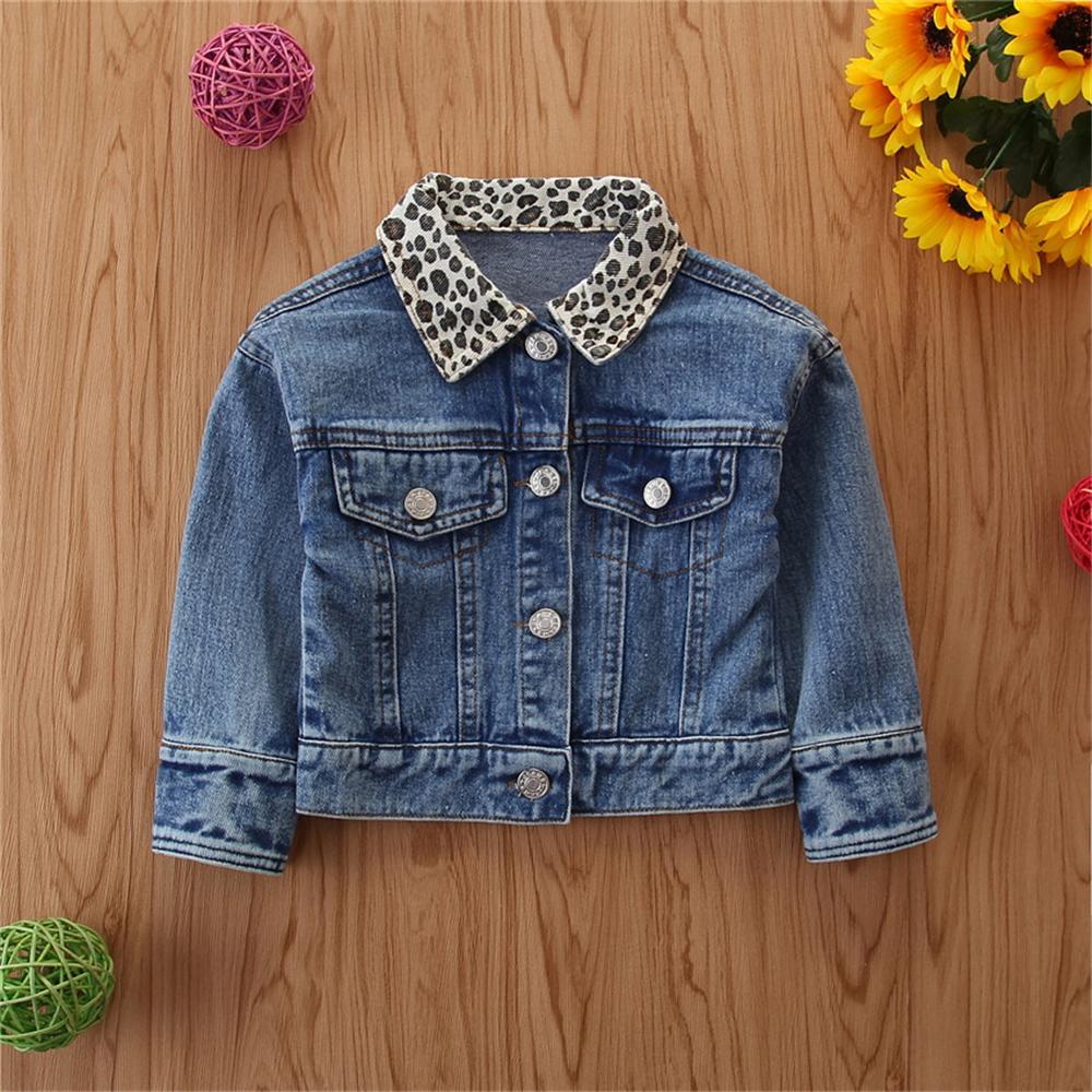 Girls Leopard Lapel Long Sleeve Denim Jackets Wholesale