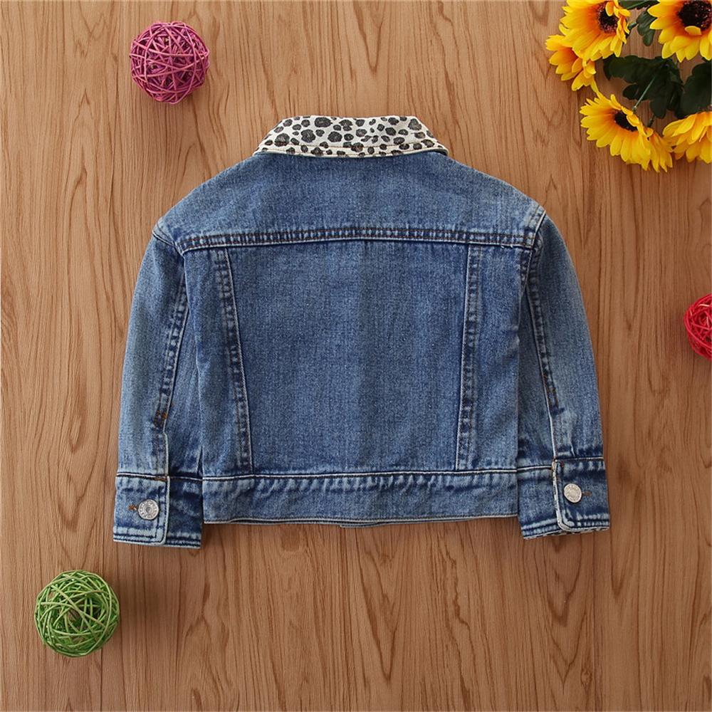 Girls Leopard Lapel Long Sleeve Denim Jackets Wholesale