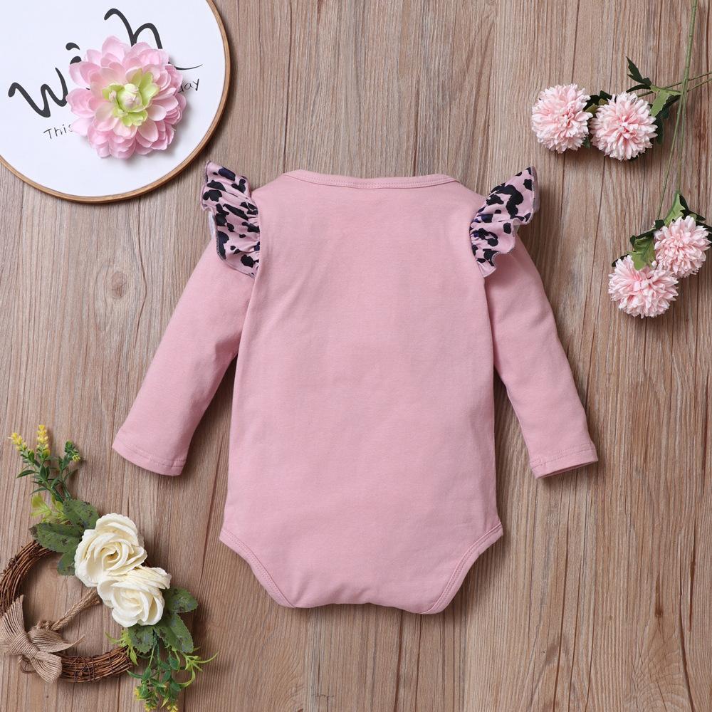 Baby Girls Leopard Letter Long Sleeve Romper & Pants & Headband Wholesale Baby Clothes