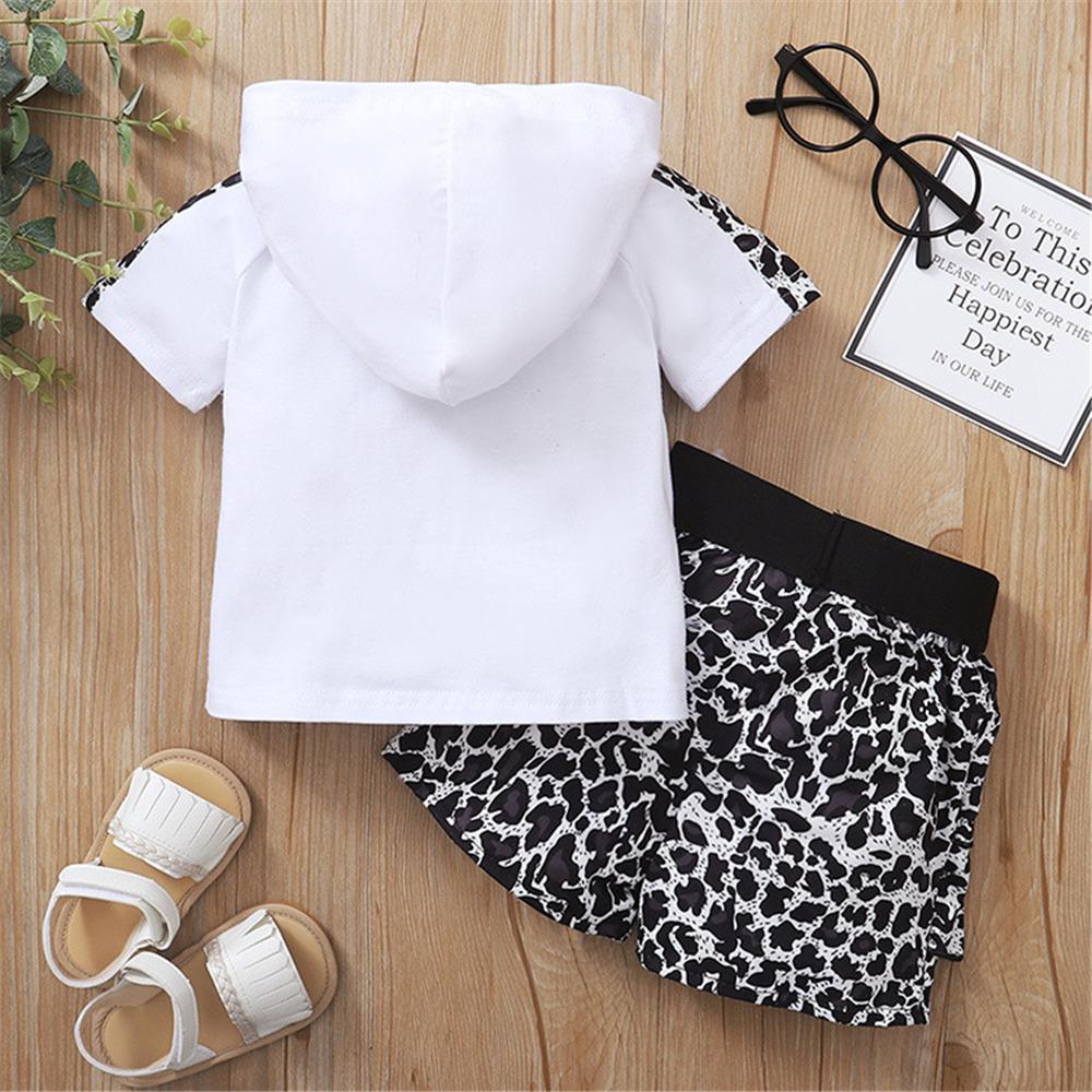 Girls Leopard Letter Printed Hooded Short Sleeve Top & Shorts wholesale little girl clothing
