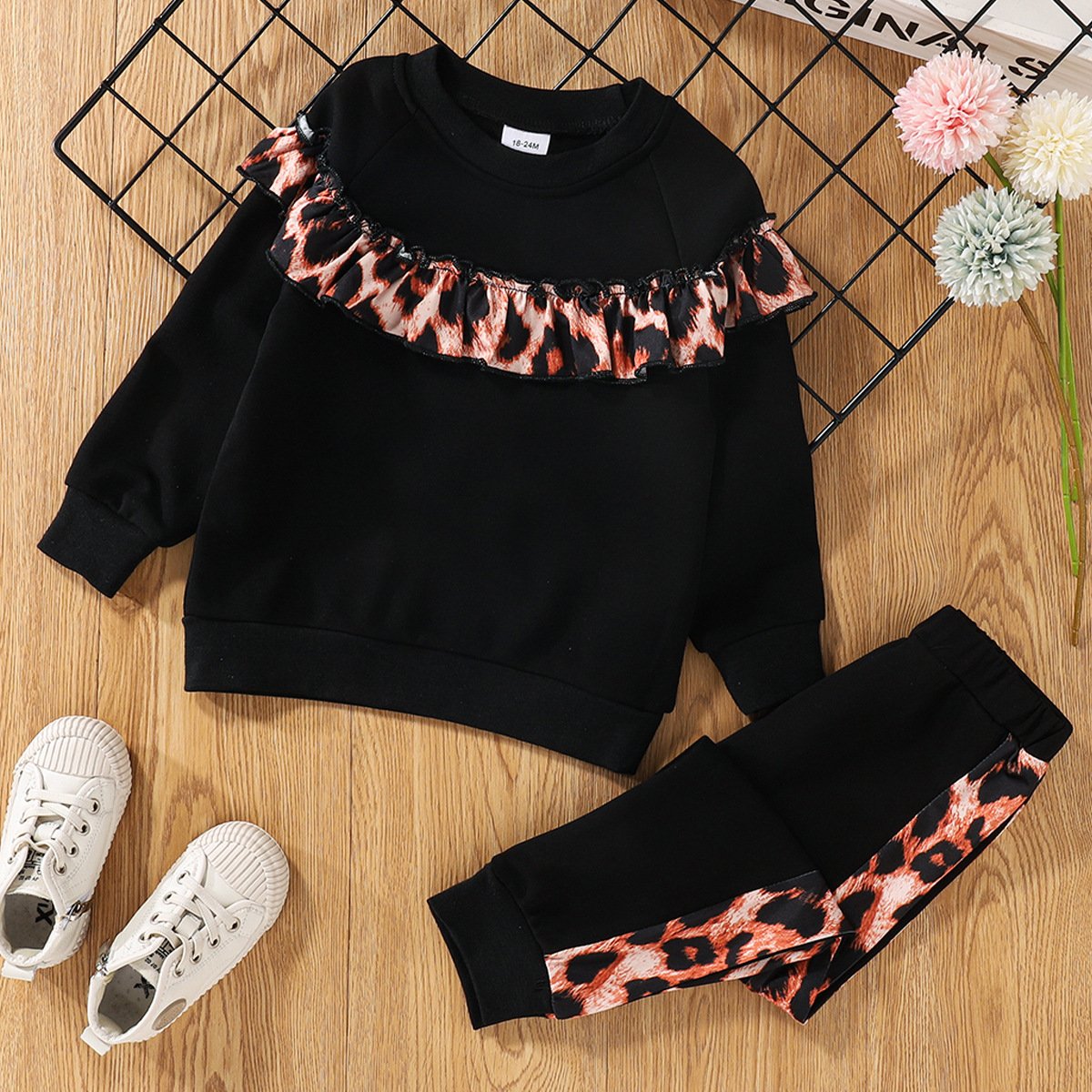 Girls Leopard Long Sleeve Fashion Top & Pants wholesale childrens clothing