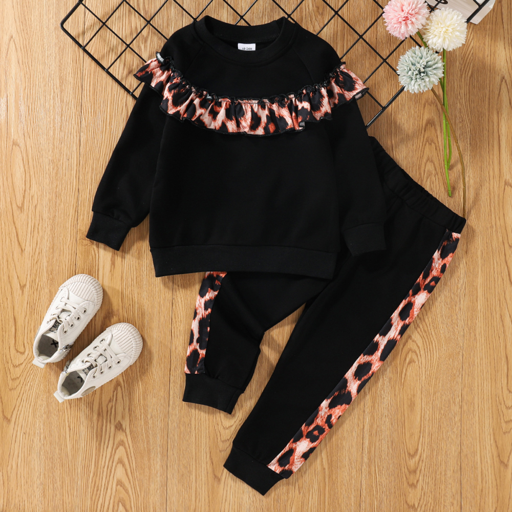 Girls Leopard Long Sleeve Fashion Top & Pants wholesale childrens clothing