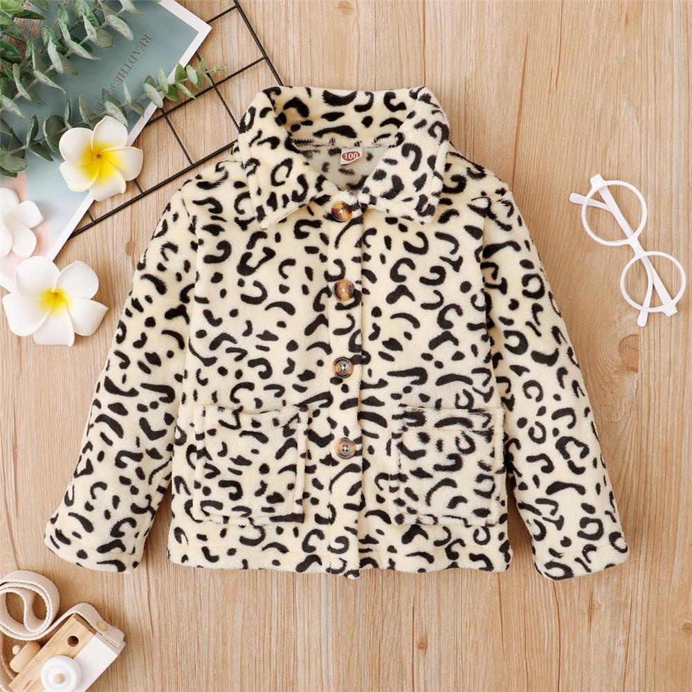 Girls Leopard Pocket Button Long Sleeve Jacket Girls Clothing Wholesale