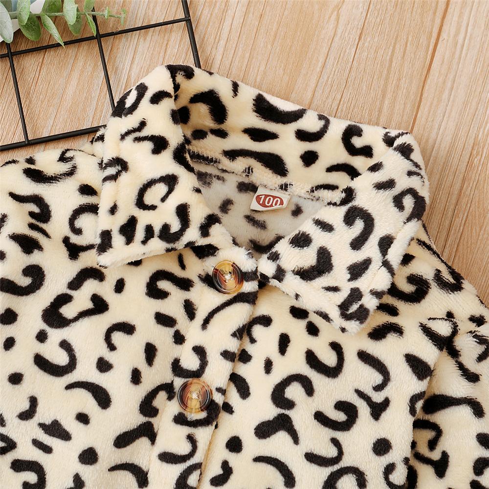 Girls Leopard Pocket Button Long Sleeve Jacket Girls Clothing Wholesale