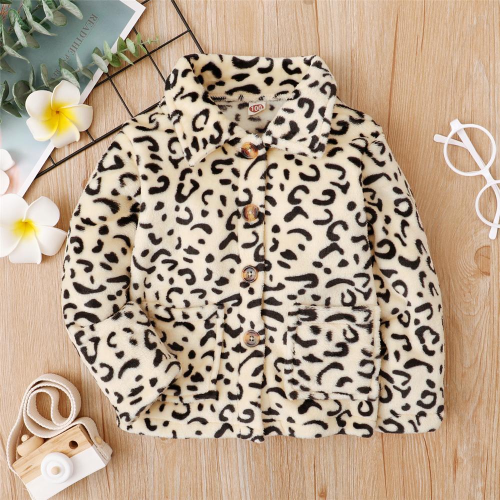 Girls Leopard Pocket Button Long Sleeve Jacket Girls Clothing Wholesale