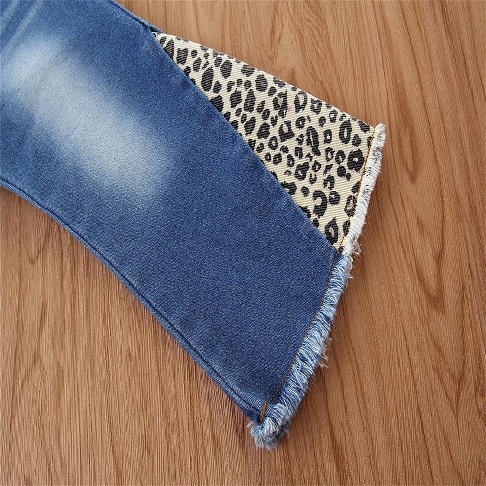 Girls Leopard Pocket Flared Jeans Casual Wholesale Girl Boutique Clothing