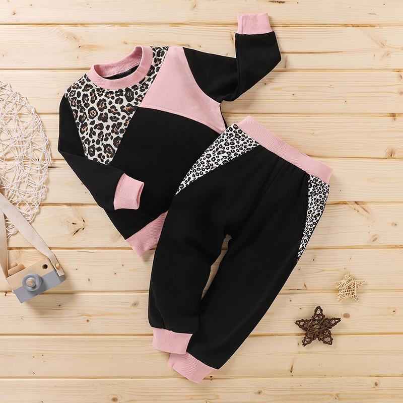 Girls Leopard Print Long Sleeve Top & Pants kids wholesale clothing