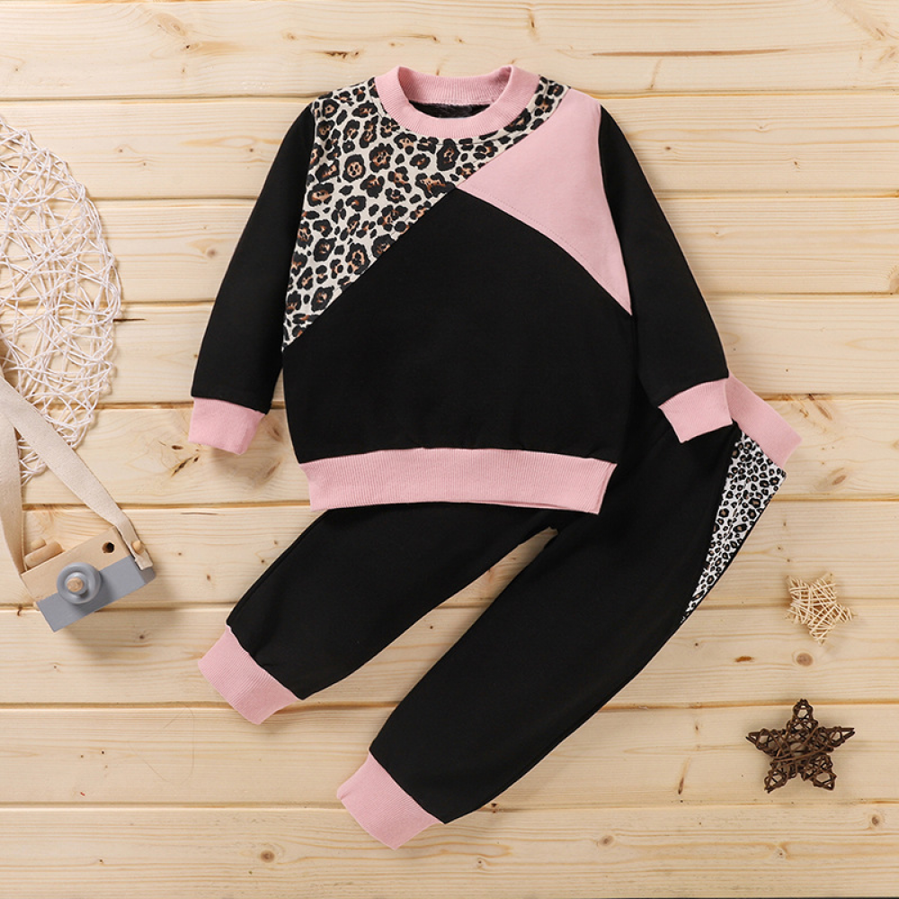 Girls Leopard Print Long Sleeve Top & Pants kids wholesale clothing