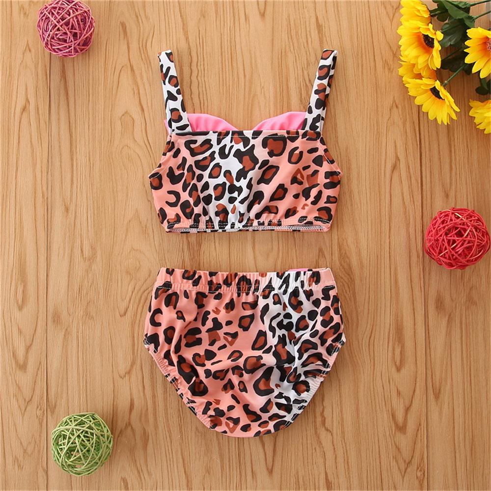 Girls Leopard Printed Bow Sling Top & Shorts Swimsuit Toddler 2 Piece Swimsuit