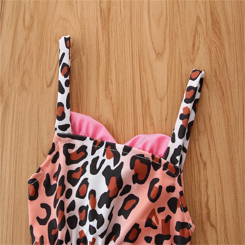 Girls Leopard Printed Bow Sling Top & Shorts Swimsuit Toddler 2 Piece Swimsuit