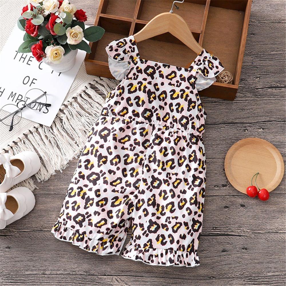 Girls Leopard Printed Bow Suspender Jumpsuit wholesale toddler clothes