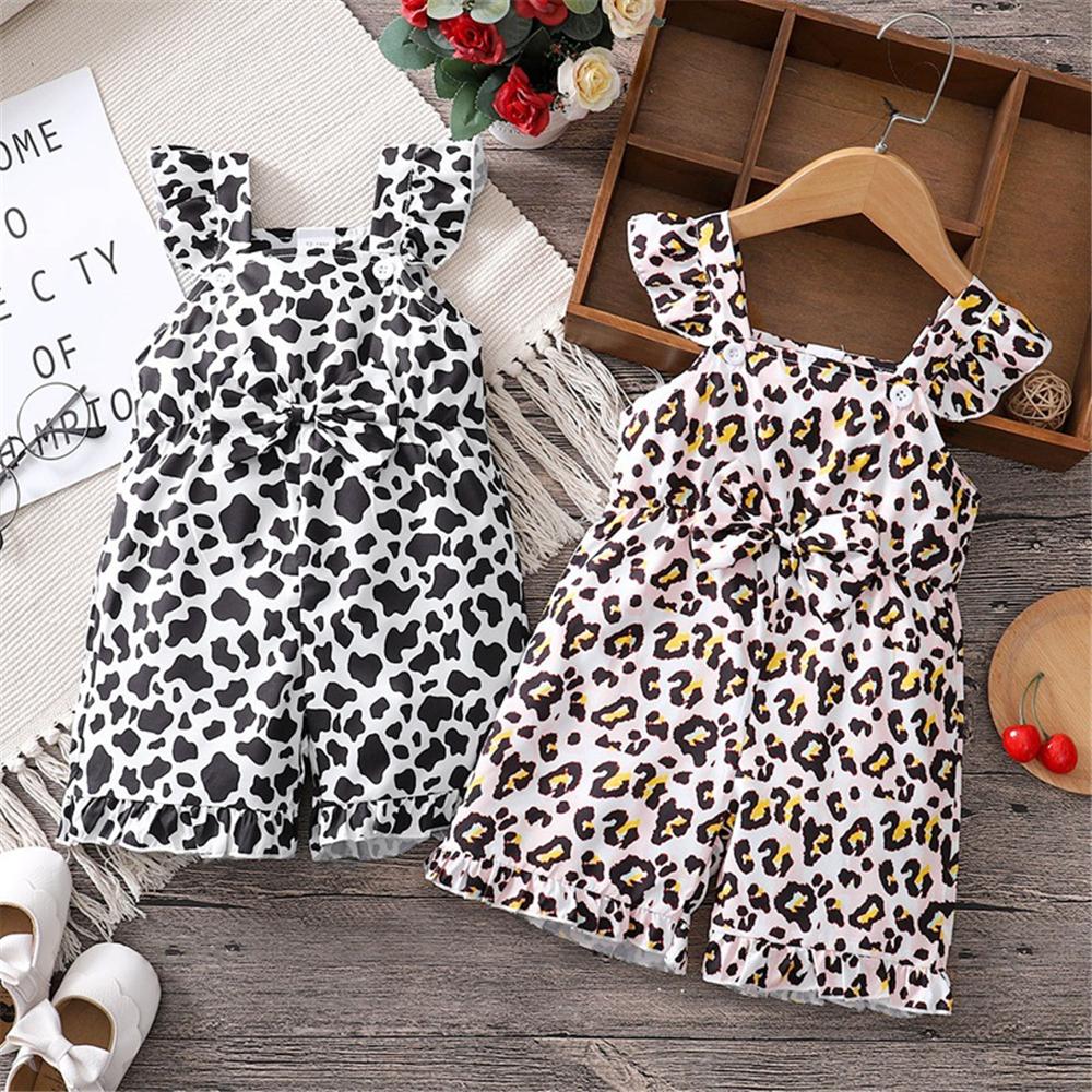 Girls Leopard Printed Bow Suspender Jumpsuit wholesale toddler clothes