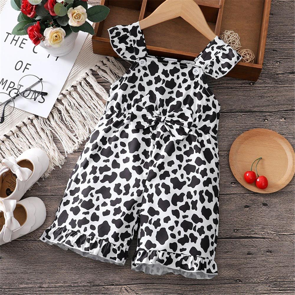 Girls Leopard Printed Bow Suspender Jumpsuit wholesale toddler clothes