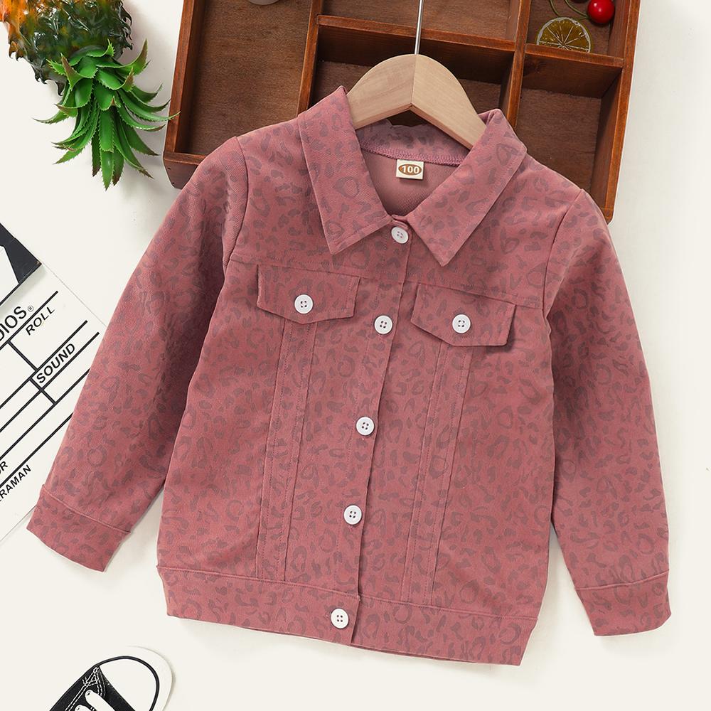 Girls Leopard Printed Button Lapel Long Sleeve Jacket Kids Clothing Vendors